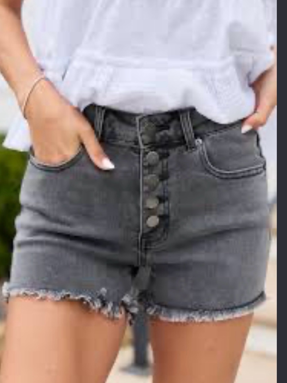 Express Women's High-Rise Button-Fly Frayed Hem Denim Shorts - Charcoal